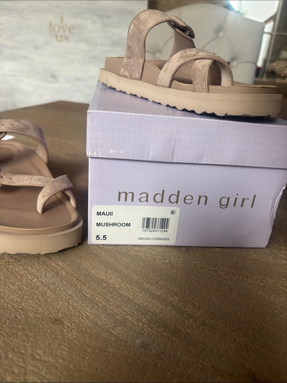 Madden Girl Beige Suede Double Buckle Slide Sandals - Picture 3 of 3